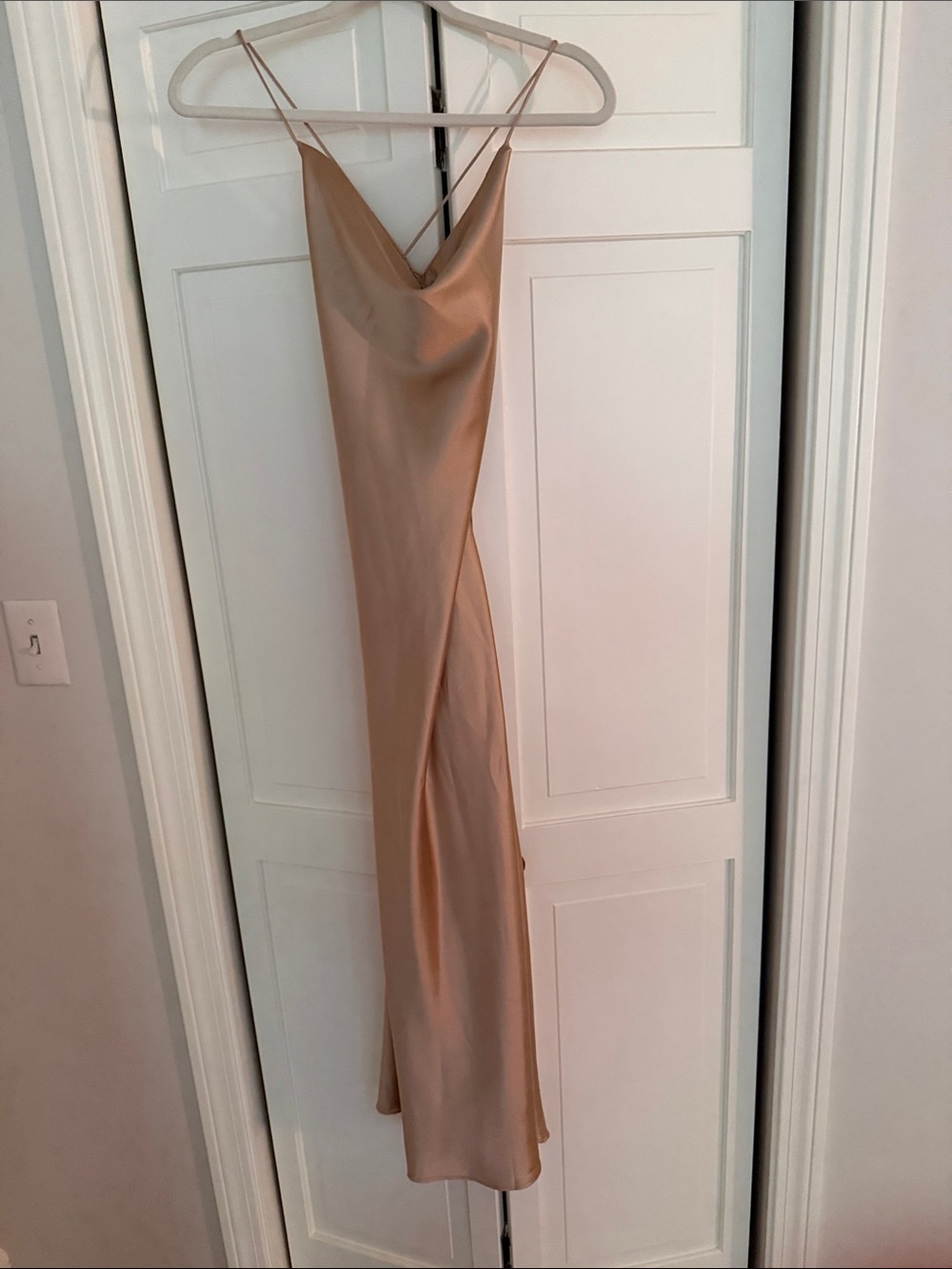 Elegant champagne Satin Maxi Slip Dress with Cowl Neck